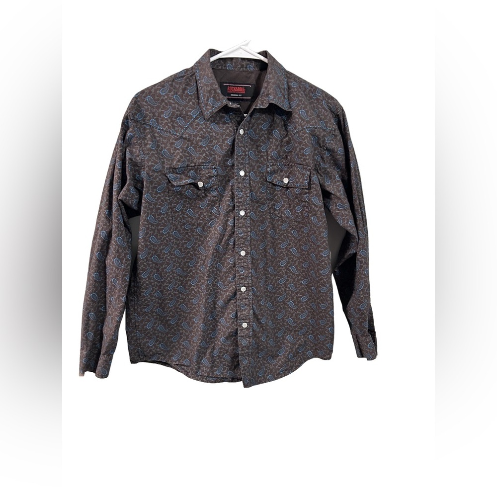 Rock & Roll Denim Paisley Print Button Down Shirt Size XL